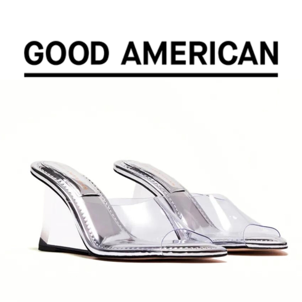 Good American - Cinder-F*cking-Rella Wedge - Clear Silver - Size 9.5 - Picture 1 of 2